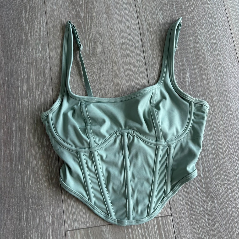 Gilly Hicks Womens Green Structured Stretch Crop Vest Bustier Corset Top Size XS